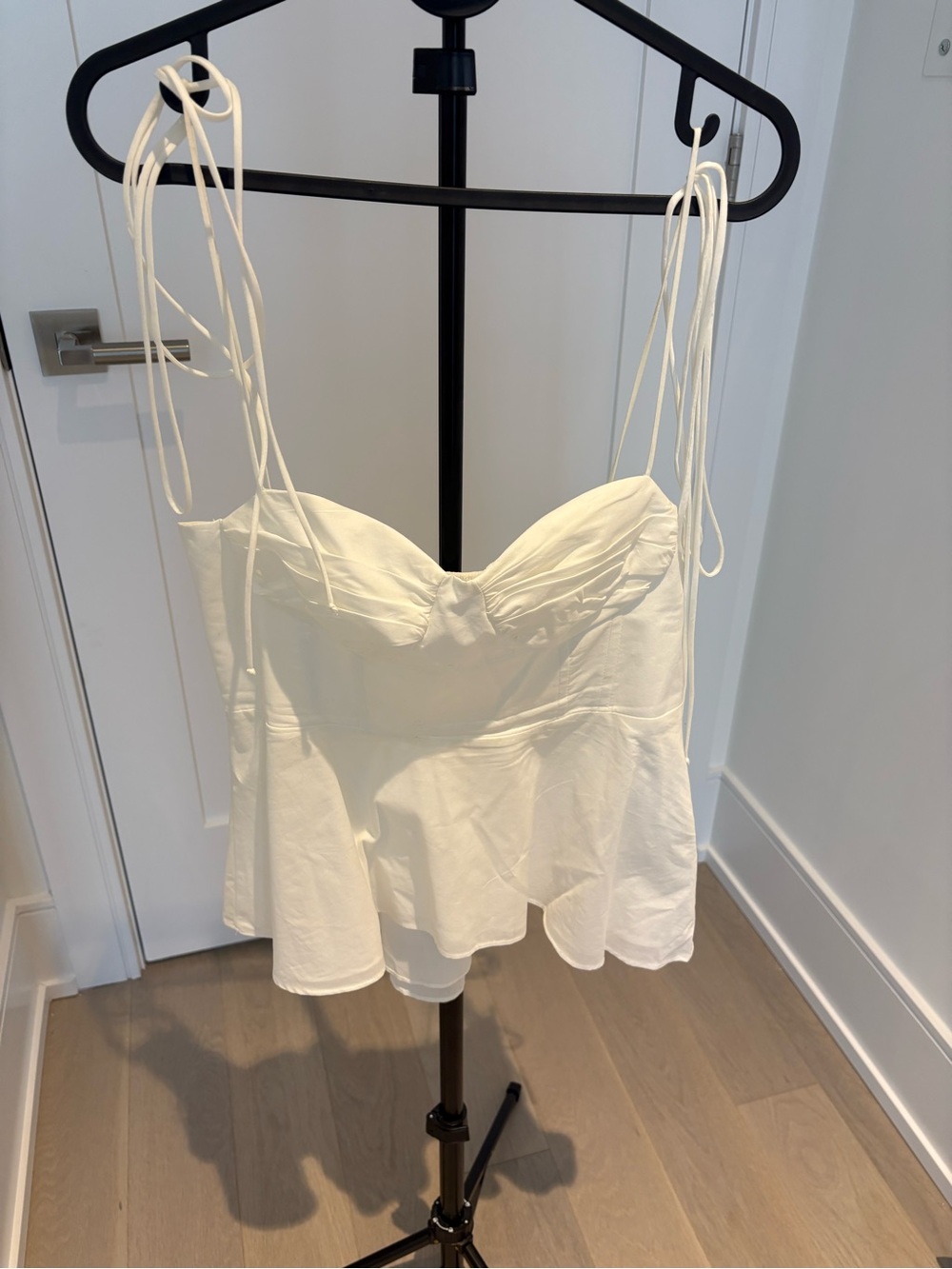Zara Women's White Tie-Shoulder Peplum Cami Top